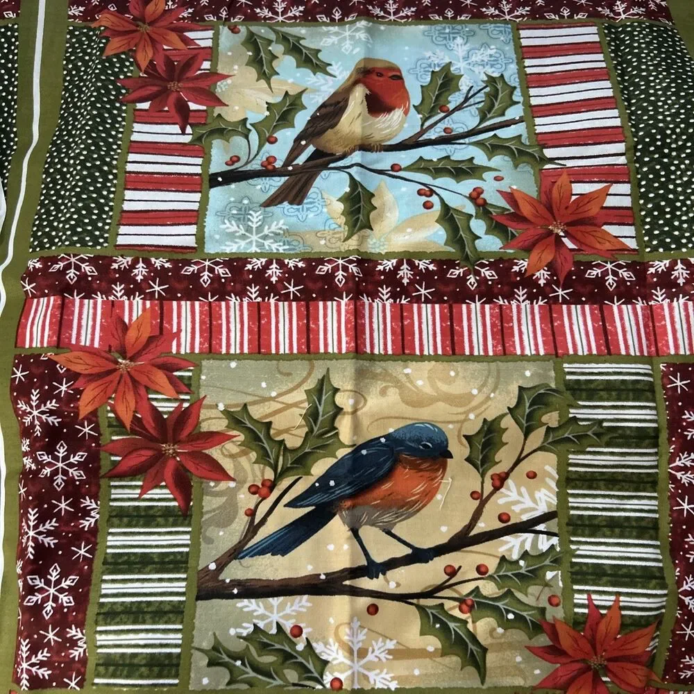 JoAnn Fabric Panel Winter Birds Blocks Squares Cotton Quilting Home Decor 3 Yd